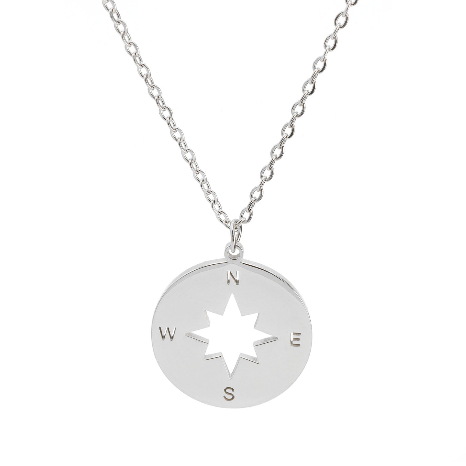 Kompass Halskette Silber (Edelstahl versilbert)