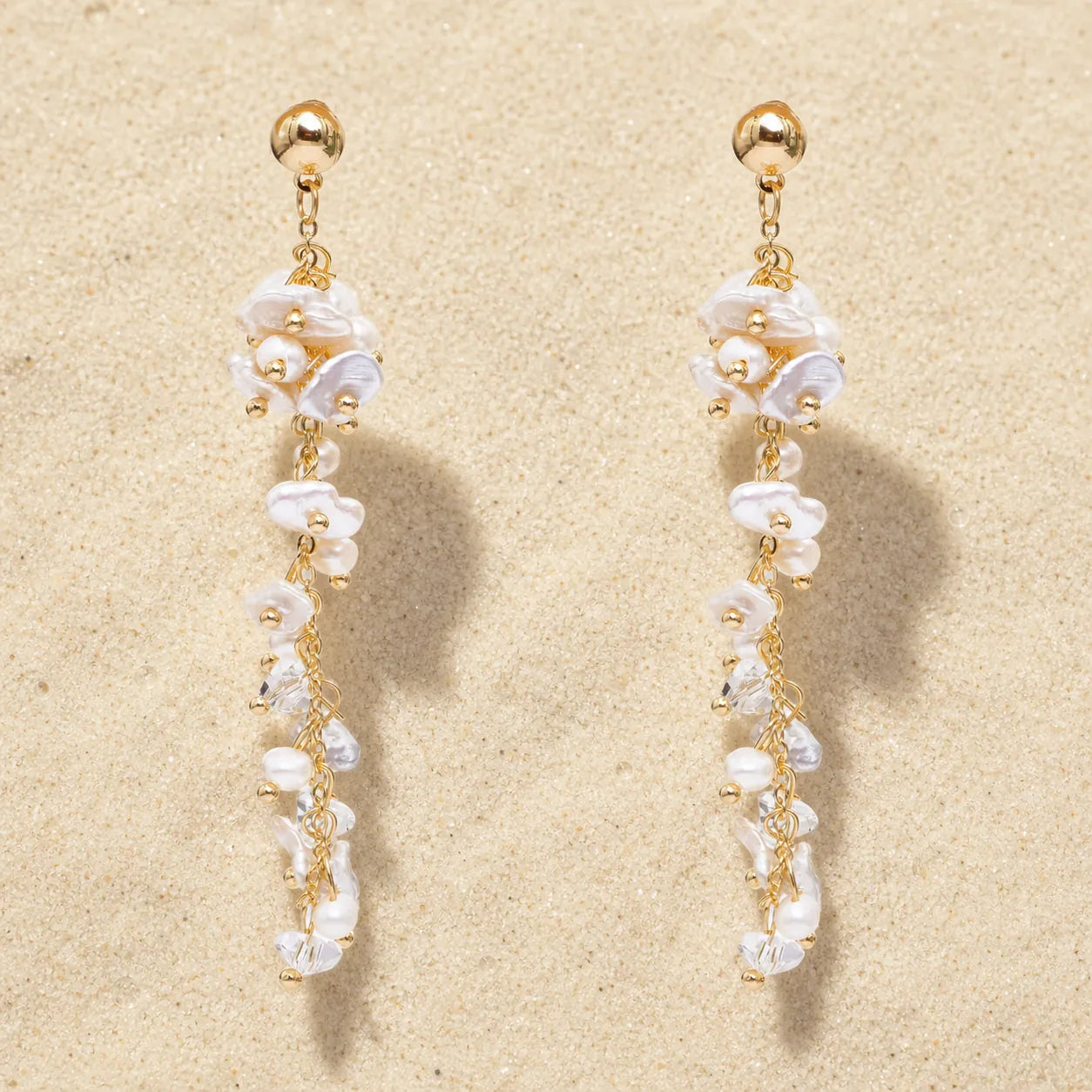 Freshwater Pearl Earrings on light sand