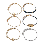 Boho Armband Set Schwarz Gold 6-teilig