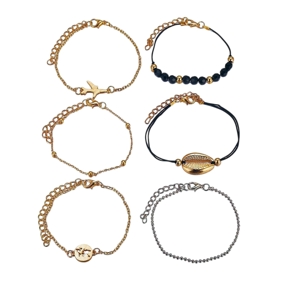 Boho Armband Set Schwarz Gold 6-teilig