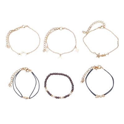 Boho Armband Set Grau Gold 6-teilig