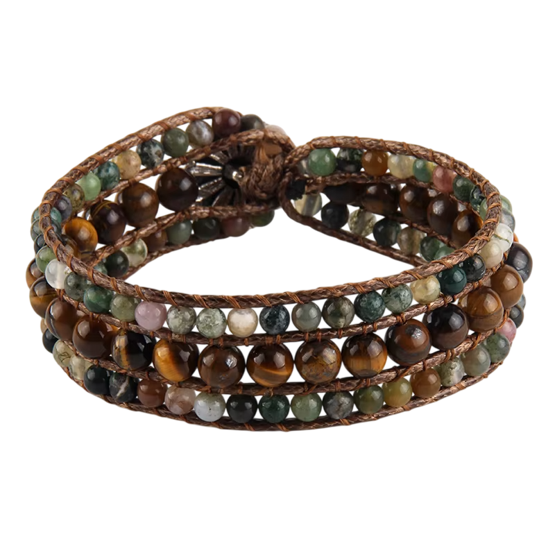 Boho Naturstein Wrap Armband Braun Grün