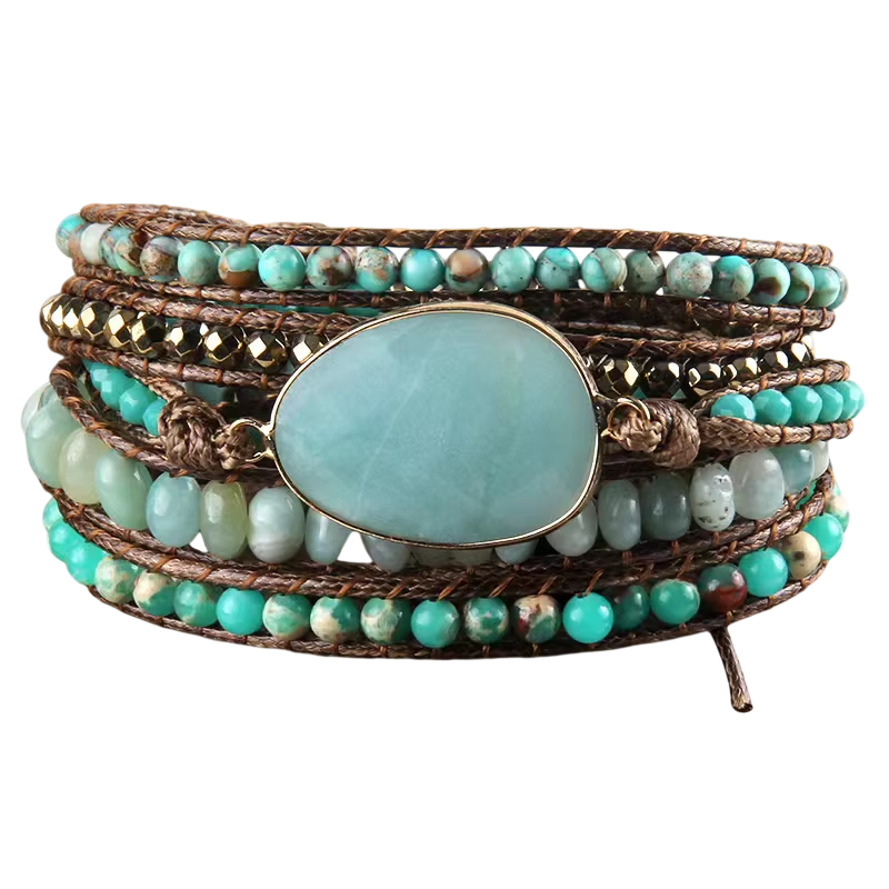 Boho Naturstein Wrap Armband 5-reihig Türkis