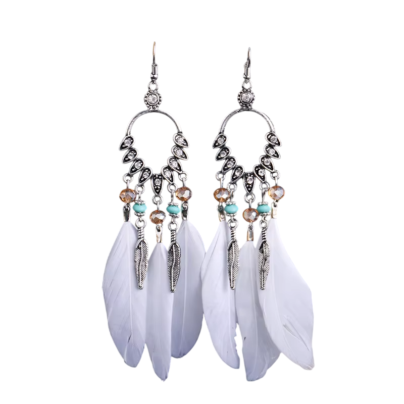 Boho Feder Ohrringe Weiß Silber