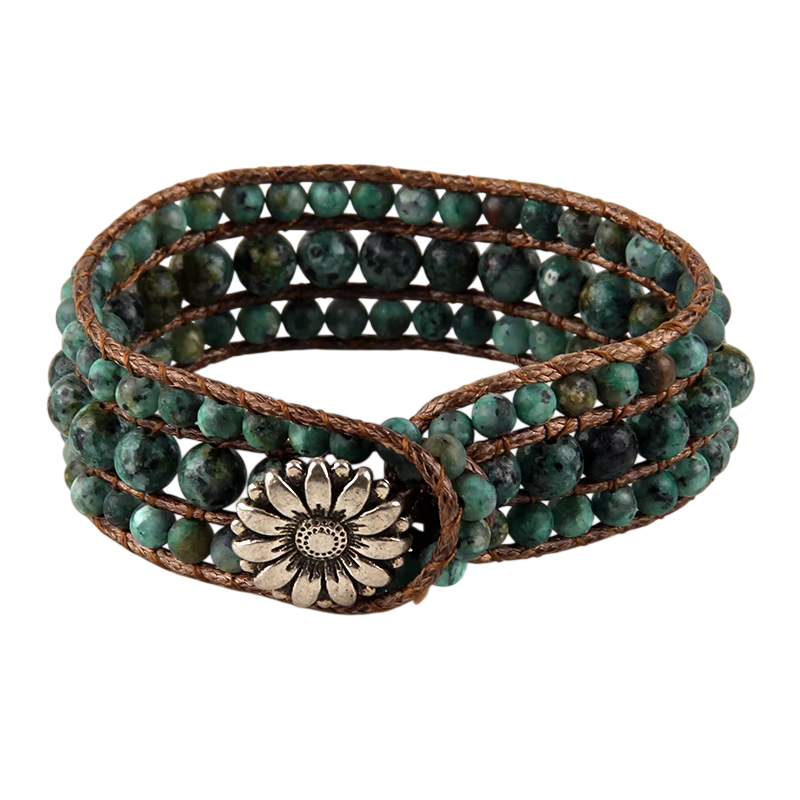 Boho Naturstein Wrap Armband Grün Braun