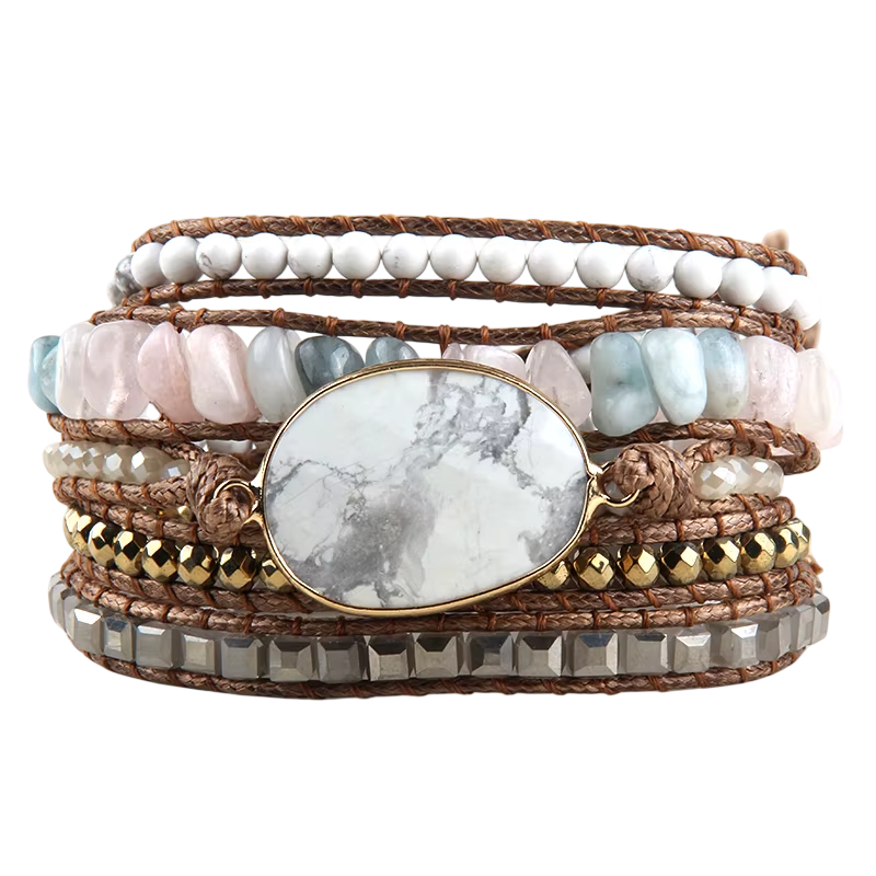 Boho Naturstein Wrap Armband 5-reihig Marmor Look