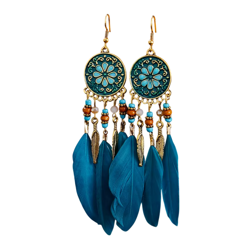 Boho Feder Ohrringe Türkis Gold