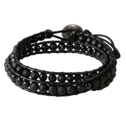 Schwarzes Wickelarmband mit Lavastein & Achat
