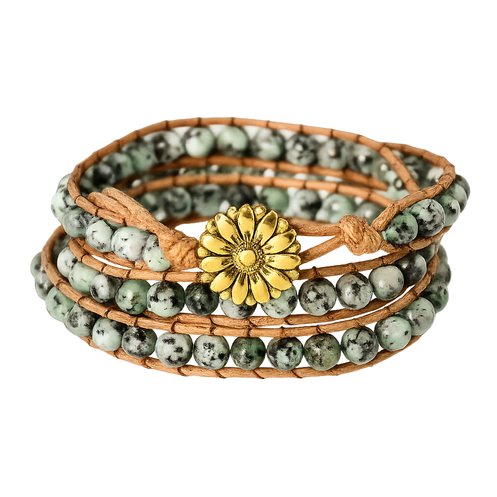 Boho Lederarmband mit Natursteinperlen
