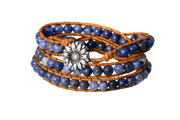Boho Lederarmband mit blauen Natursteinperlen
