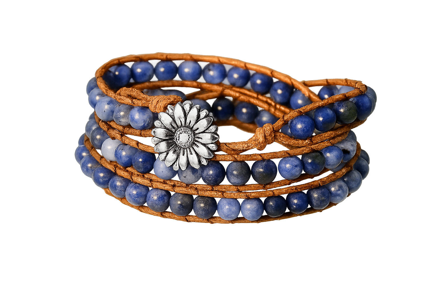 Boho Lederarmband mit blauen Natursteinperlen