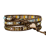 Labradorit Wickelarmband – Handgefertigt aus Naturstein (Gold-Akzente)