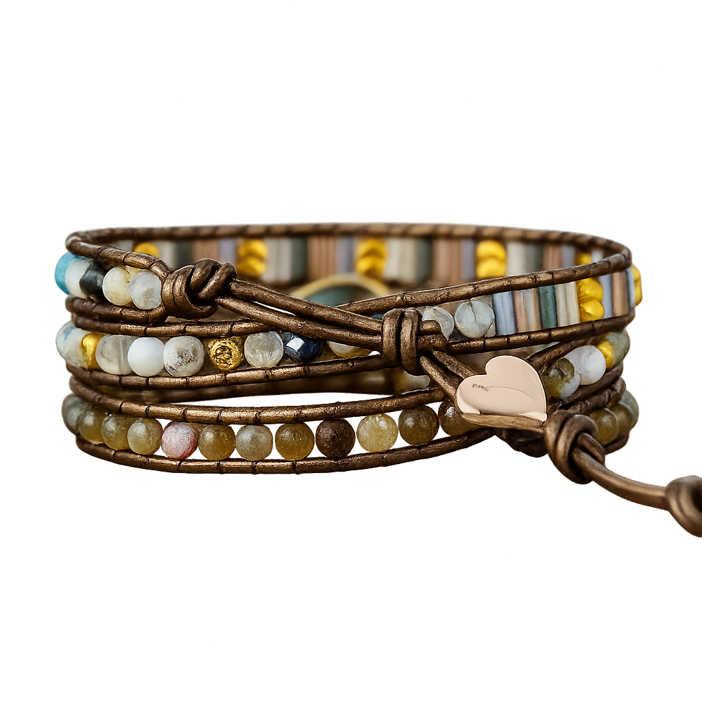 Labradorit Wickelarmband – Handgefertigt aus Naturstein (Gold-Akzente)