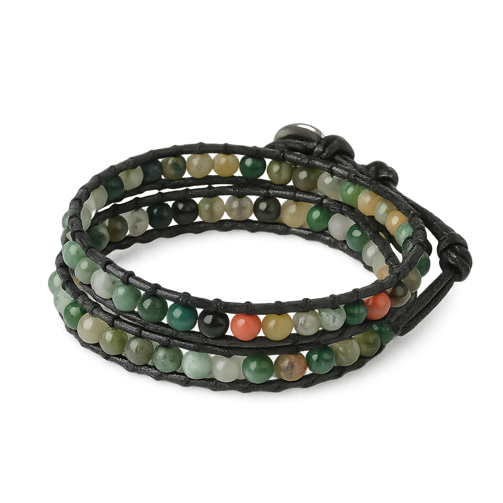 Wickelarmband mit Natursteinperlen – Bunt / Achat-Mix