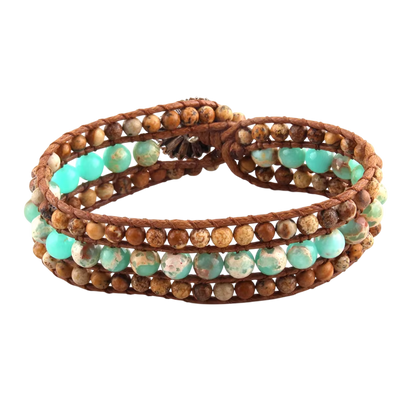 Boho Naturstein Wrap Armband Türkis Braun
