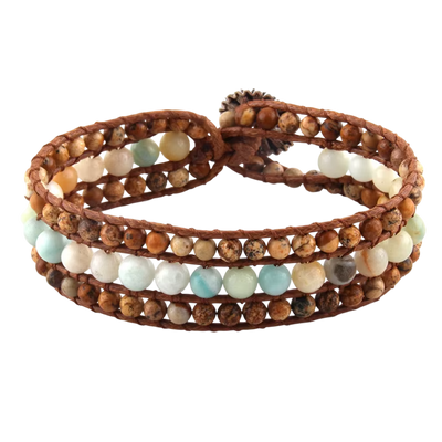 Boho Naturstein Wrap Armband Beige Braun