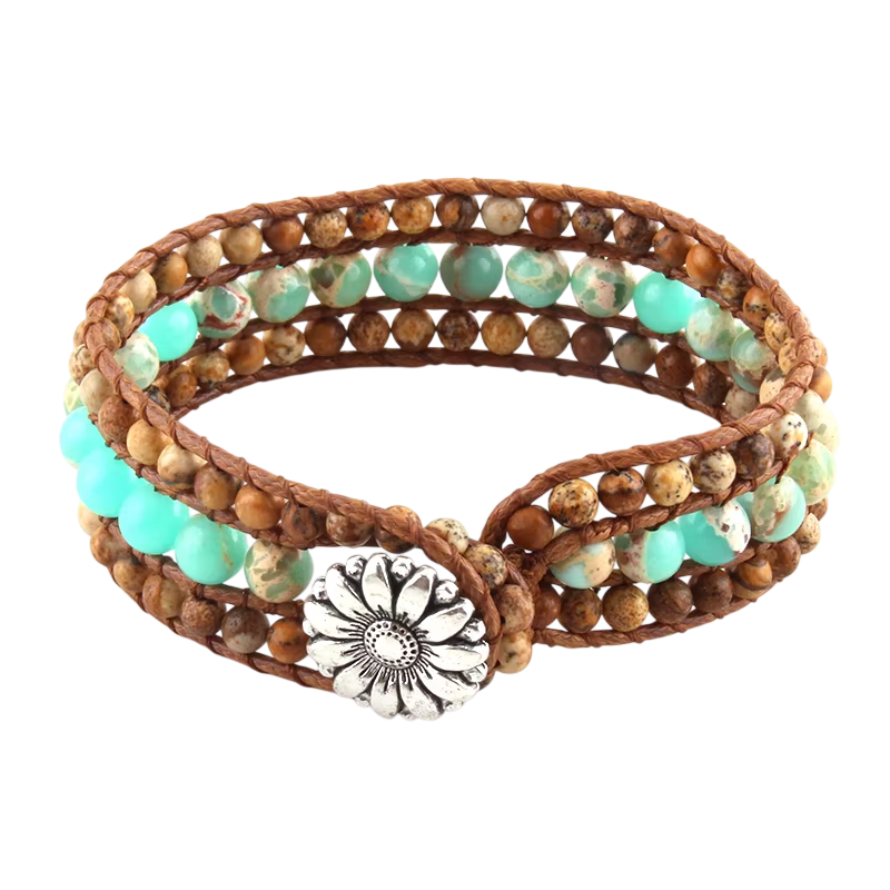 Boho Naturstein Wrap Armband Türkis Braun