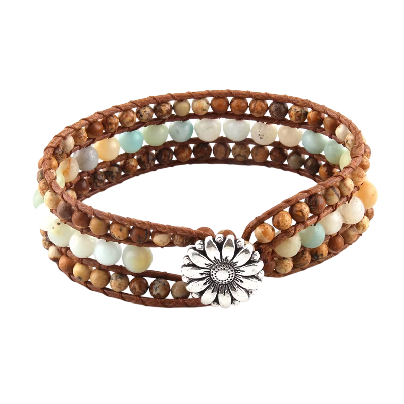 Boho Naturstein Wrap Armband Beige Braun