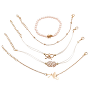 Boho Armband Set Weiß Gold 6-teilig