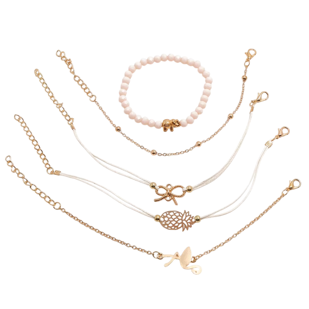 Boho Armband Set Weiß Gold 6-teilig