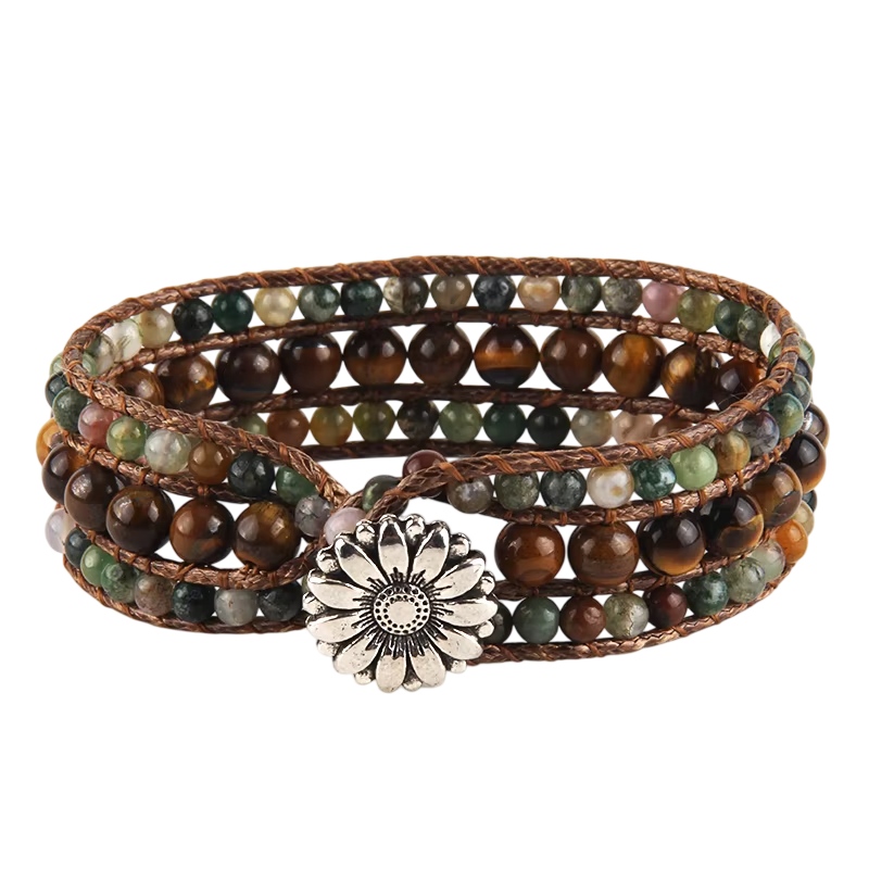 Boho Naturstein Wrap Armband Braun Grün