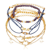 Boho Armband Set Grau Gold 6-teilig