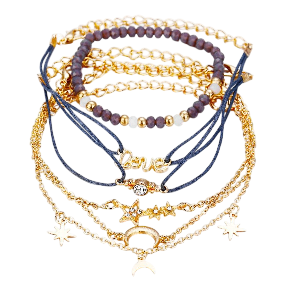 Boho Armband Set Grau Gold 6-teilig