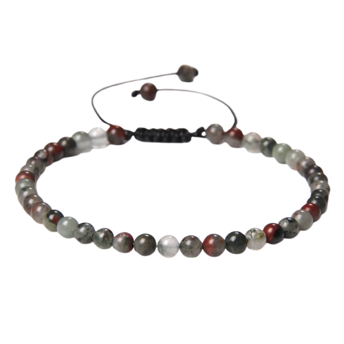 Blood Stone Boho Armband – Verstellbar, Handgemacht