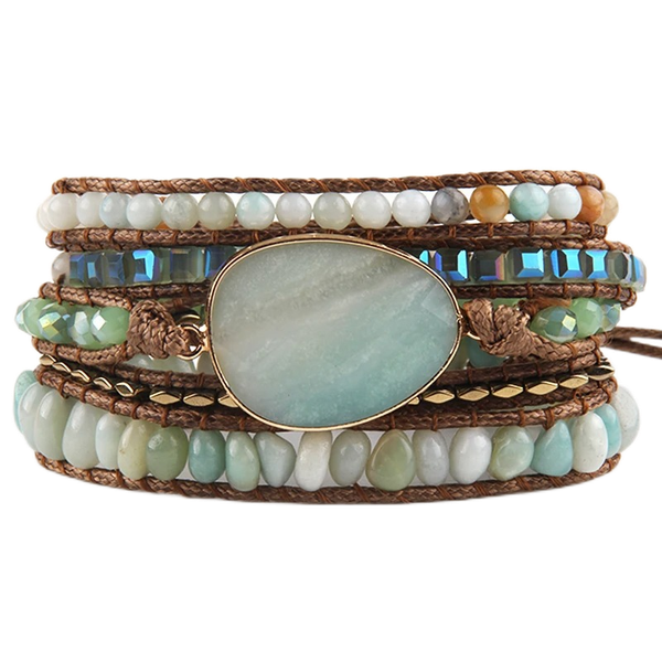 Zen-Garten Wickelarmband in Amazonite-Farbton mit Edelstein-Statement
