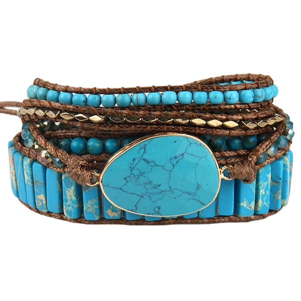 Zen-Garten Wickelarmband in Hellblau mit Edelstein-Statement