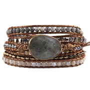 Zen-Garten Wickelarmband in Grau mit Edelstein-Statement