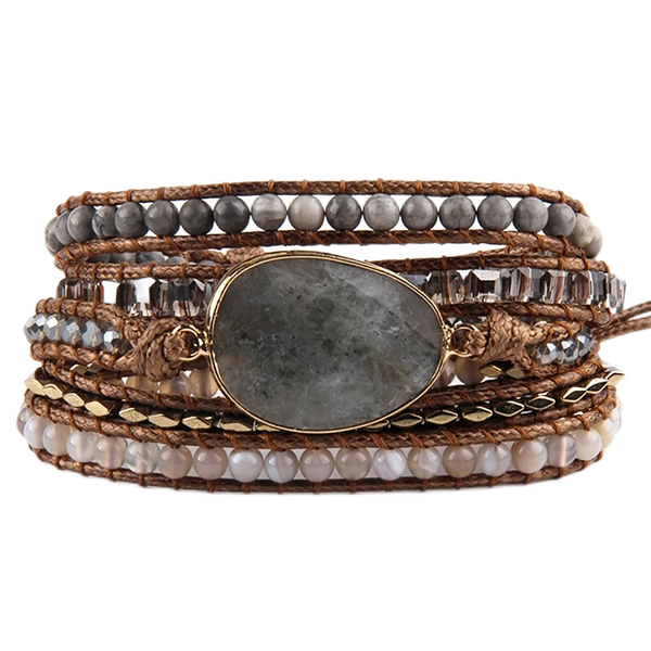 Zen-Garten Wickelarmband in Grau mit Edelstein-Statement