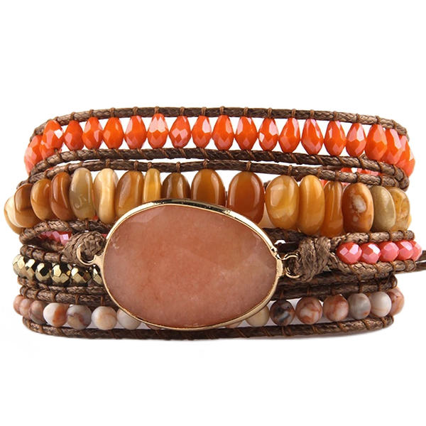 Zen-Garten Wickelarmband in Orange mit Edelstein-Statement