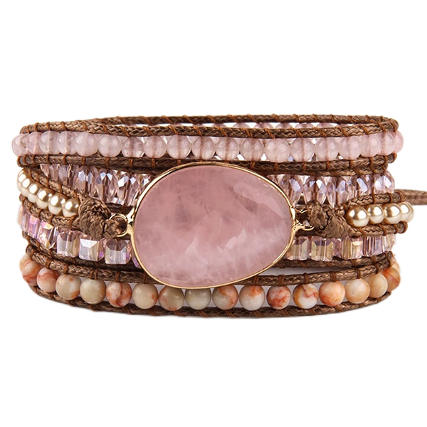 Zen-Garten Wickelarmband in Pink mit Edelstein-Statement