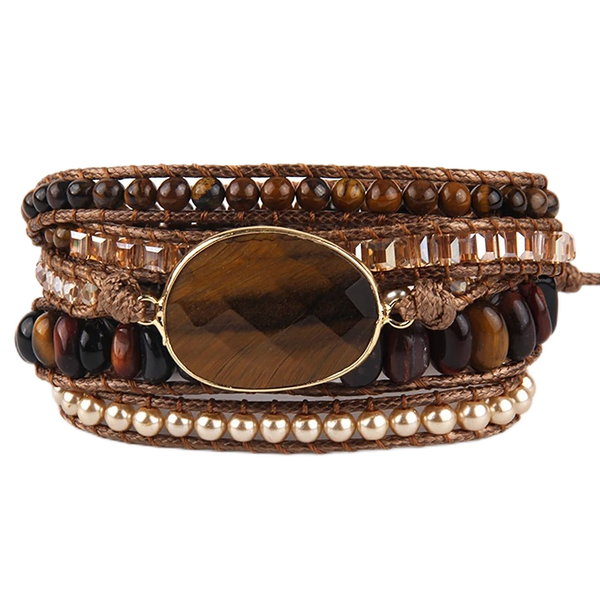 Zen-Garten Wickelarmband in Braun mit Edelstein-Statement