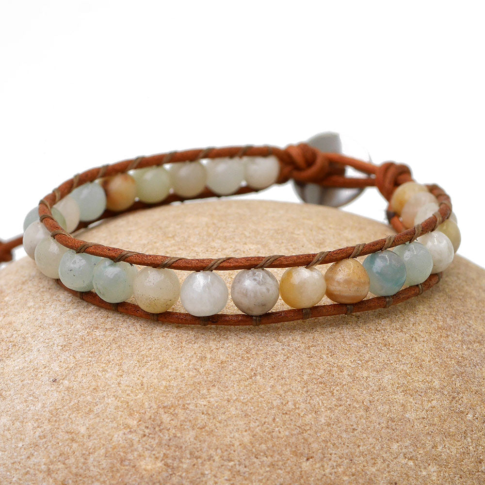 Amazonit Leder Armband