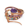 Amethyst Wickelarmband mit Latursteinen & Lederband