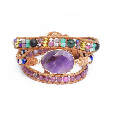 Amethyst Wickelarmband mit Latursteinen