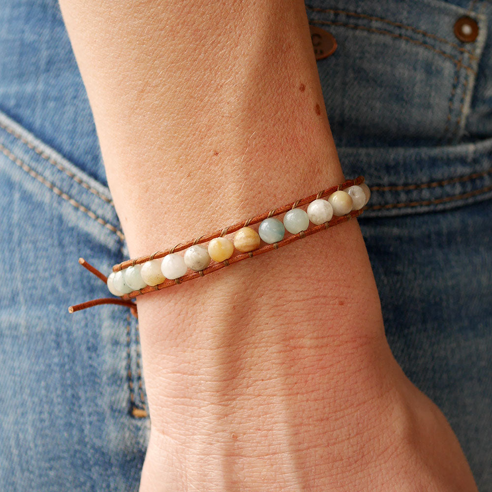 Amazonit Leder Armband