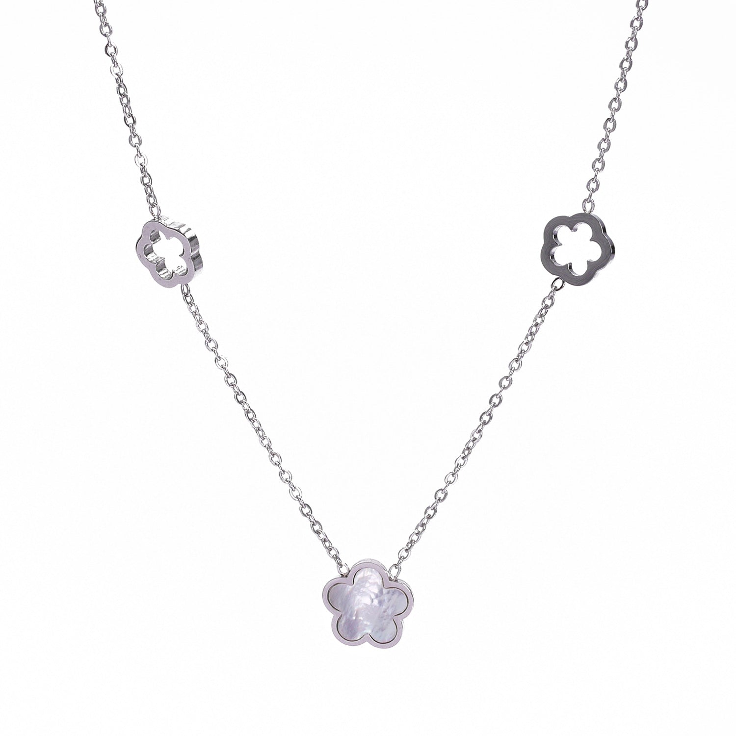 Blüten Ornament Kette, Silber Optik (versilbert)