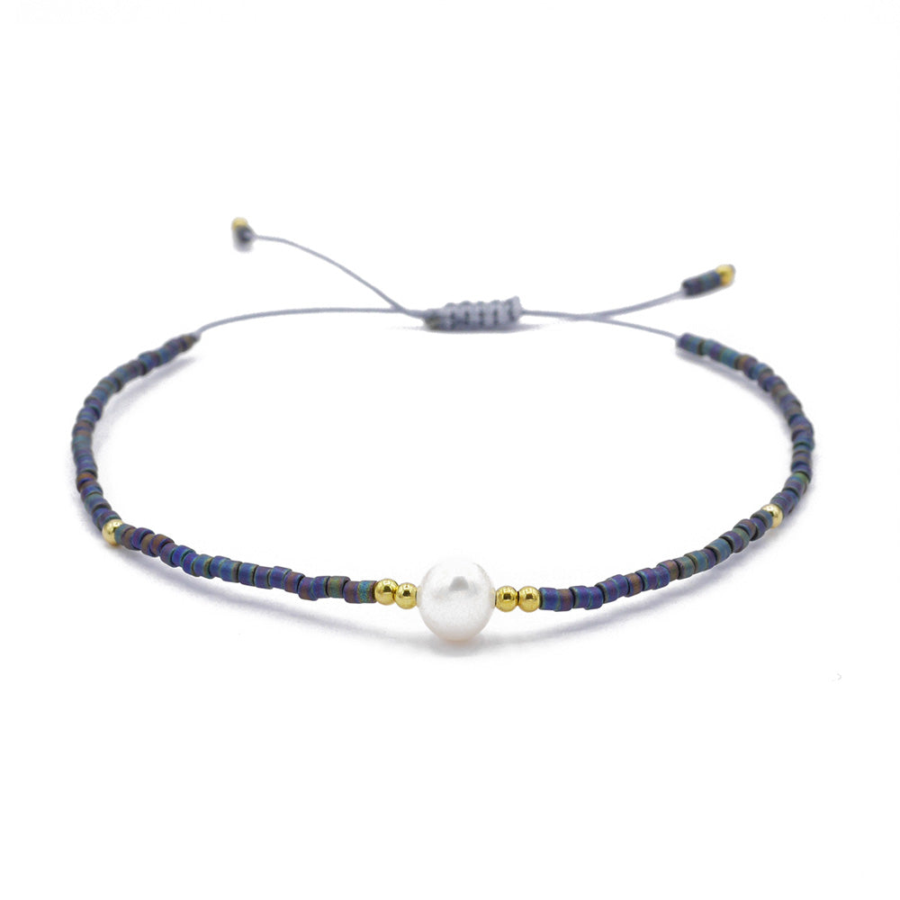 Dünnes Rocailles Perlen Armband in dunkel blau