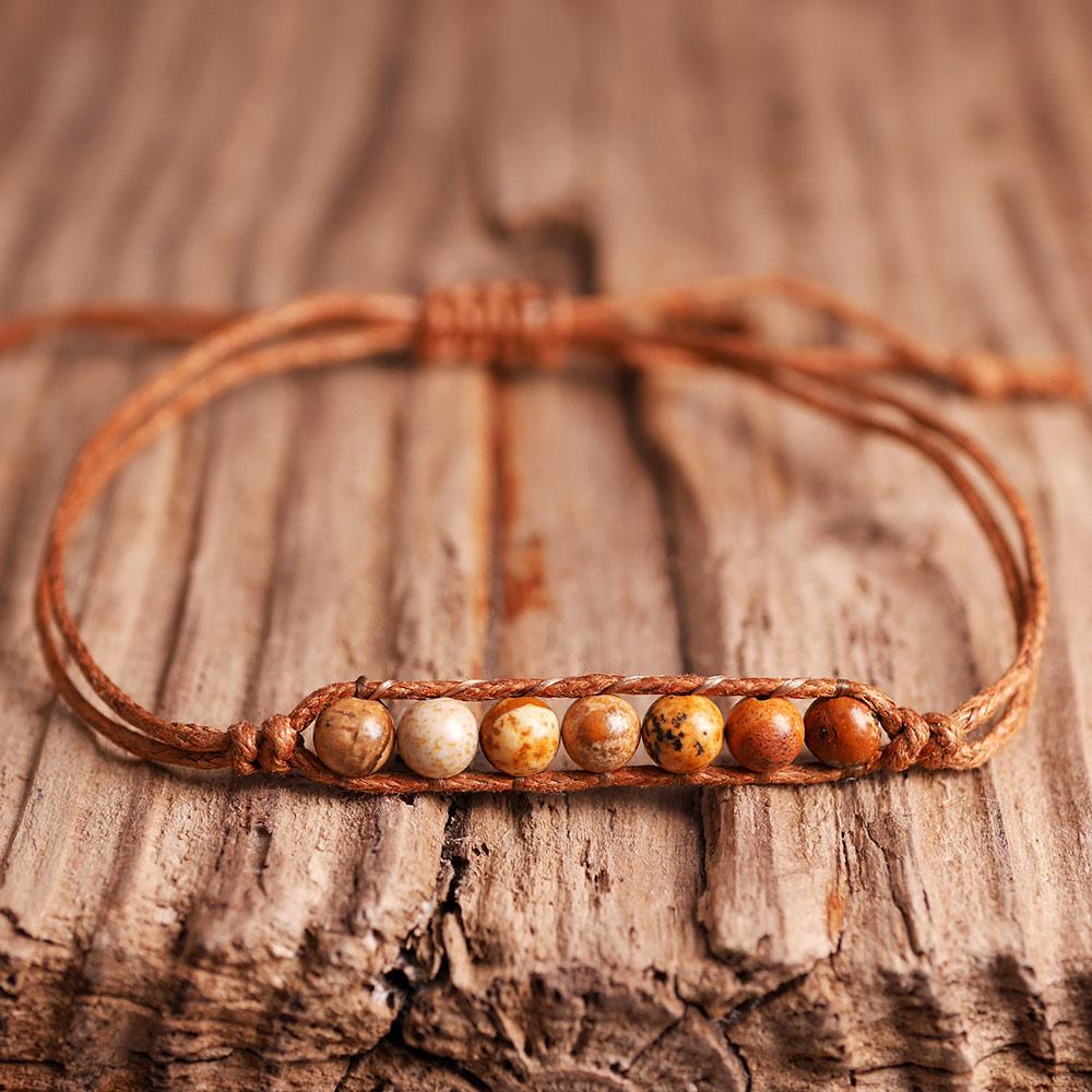 Naturstein Yoga Armband mit Wachsschnur