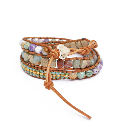 Leder Naturstein Wickelarmband