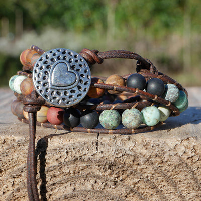Naturstein Wickelarmband Leder