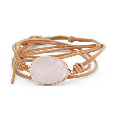 Rosenquarz Leder Armband