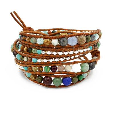 Wickelarmband Naturstein & Leder