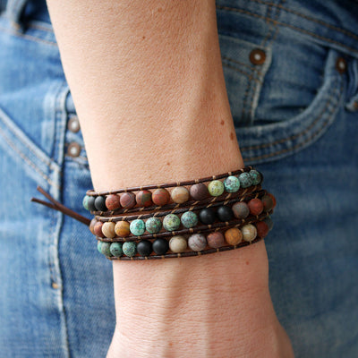 Naturstein Wickelarmband Leder
