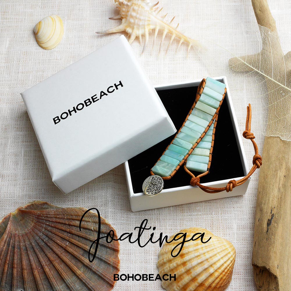 Leder & Amazonit Armband