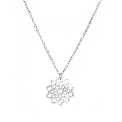 Blüten Halskette aus Edelstahl, Silber Optik