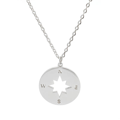 Kompass Halskette Silber (Edelstahl versilbert)